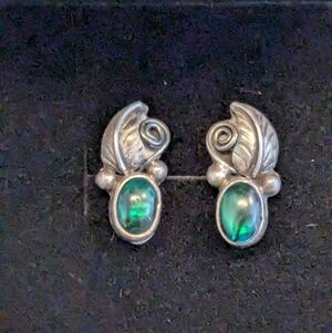 Vintage Native American Paua Shell Solid Sterling Silver Pierced Earrings